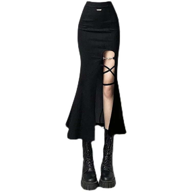 Y2K Slit High Waist Fishtail Skirt