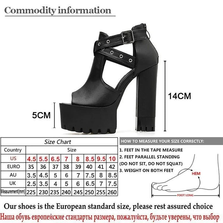 Gothic Eyelet Cross Straps Peep Toe Platform Shoes