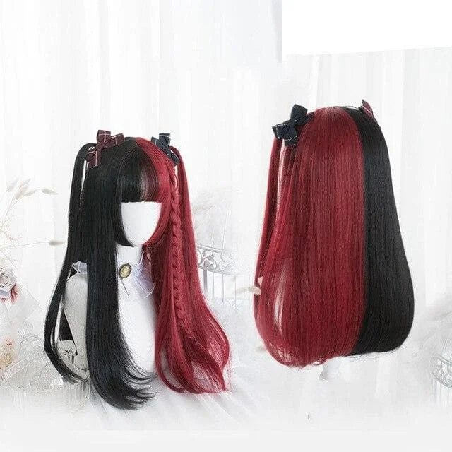 65CM Black Mixed Red Gothic Lolita Cosplay Wig