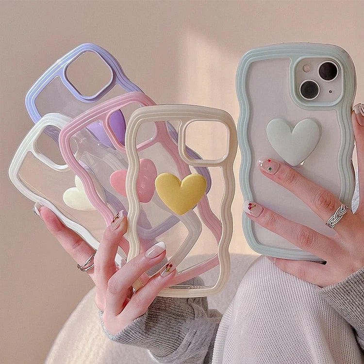 Korean Aesthetic Love Heart Wave Phone Case For iPhone 13 12 11 Pro XS Max X XR Simple Cute Clear Soft Silicone