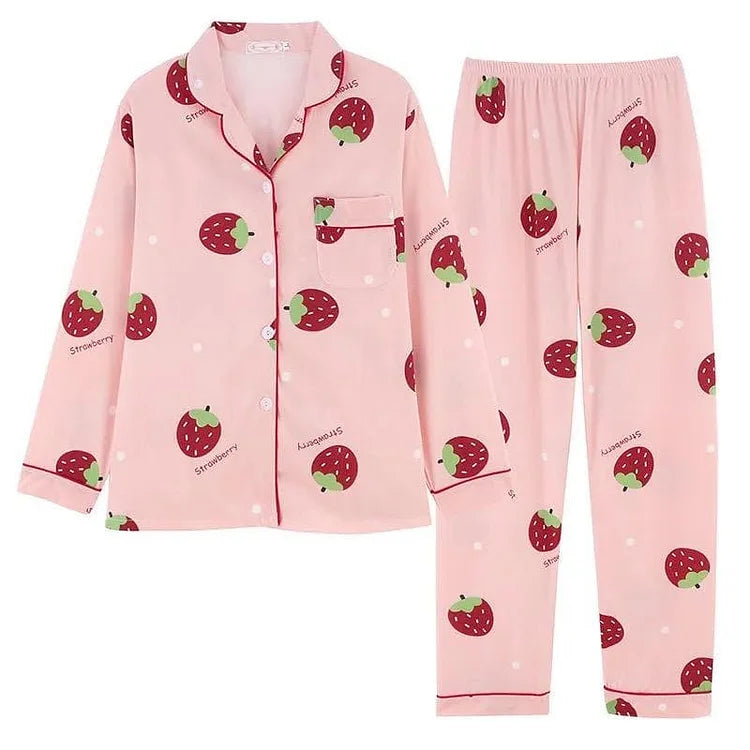 Cute Avocado/Strawberry Fruits Pattern Pyjamas Set