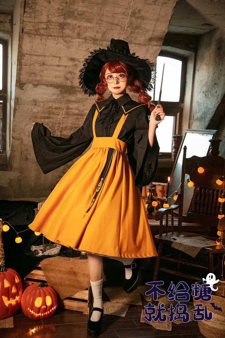 [Halloween Limit] Little Witch Suit Long-Sleeved Suspender Skirt JK Uniform Suit