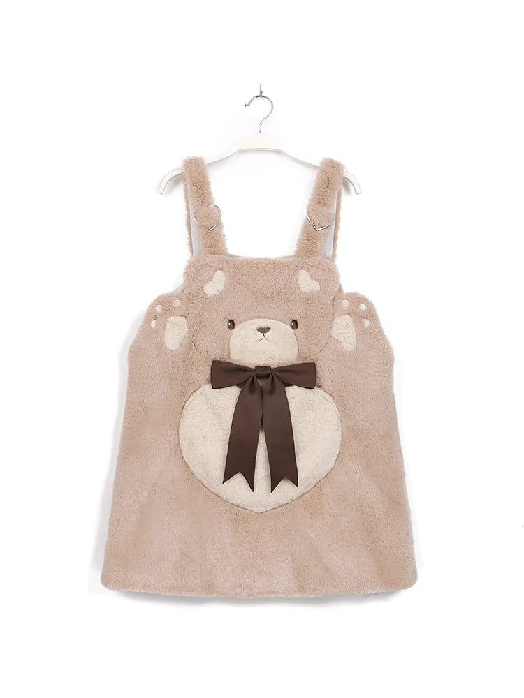 Customized Cute Cat Sheep Bear Winter Warm Furry Suspender Dress