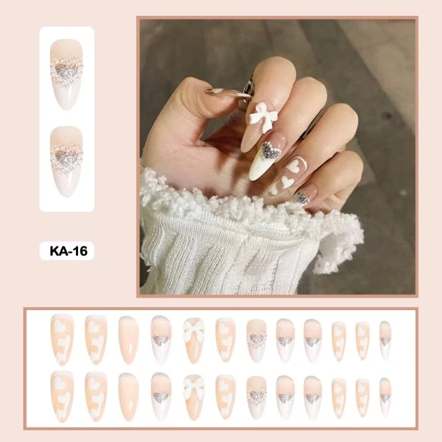 24pcs/box Kawaii Butterfly Lovely Wearable Press On Fake Nails