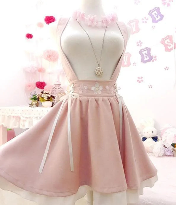 Pink Sakura Suspender Skirt Strap Dress