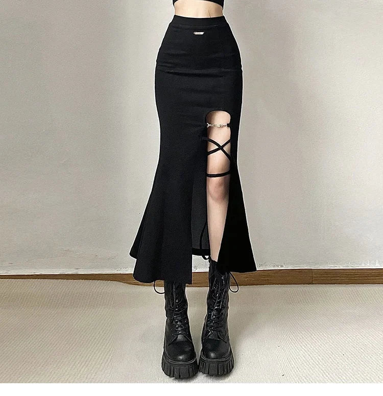 Y2K Slit High Waist Fishtail Skirt