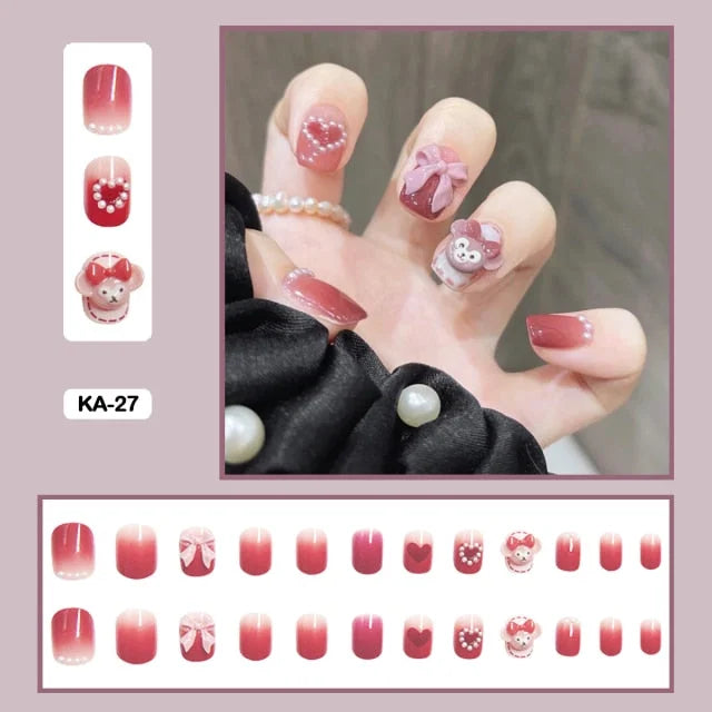 24pcs/box Kawaii Butterfly Lovely Wearable Press On Fake Nails