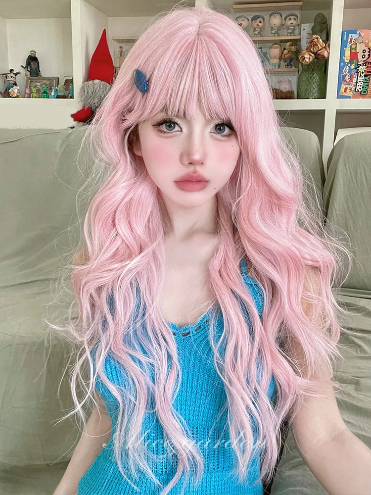 Casual Series Pastel Fantasy Pink Wavy Long Wig