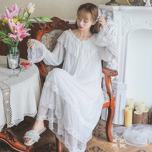 WhitePinkBlue Pastel Princess Lace Pajamas 2pcs Set Dress