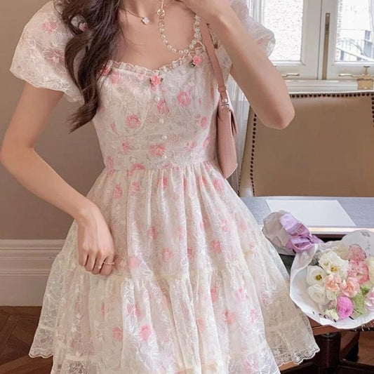 Floral Fairy Lace Vintage Elegant Sweet Dress