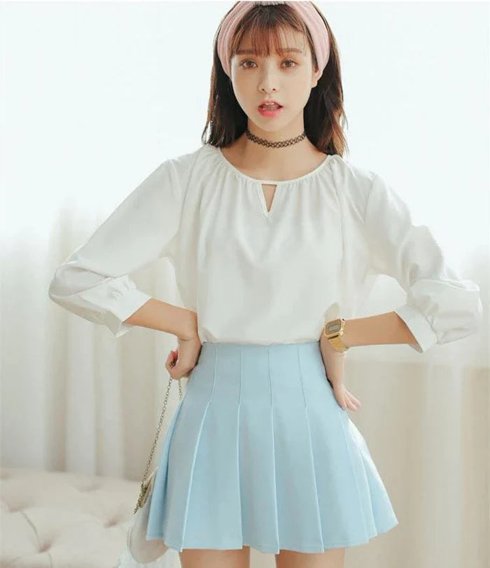 Solid Color Pleated Skirt