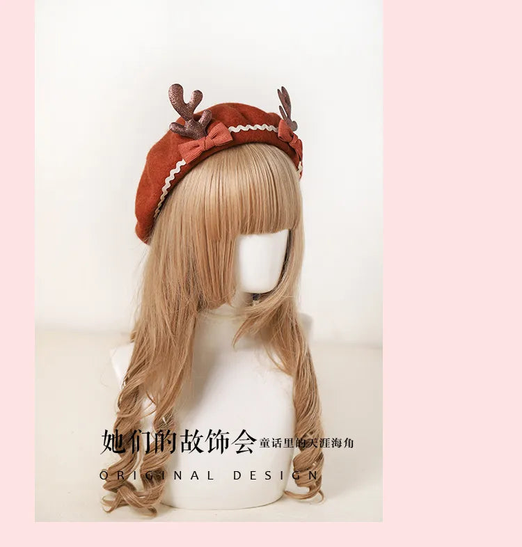 Christmas Lolita Wool Antler Beret