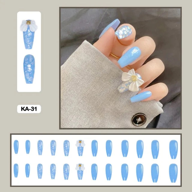 24pcs/box Kawaii Butterfly Lovely Wearable Press On Fake Nails