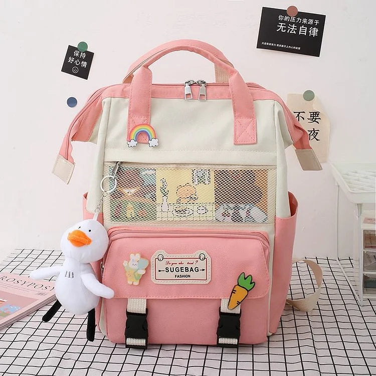 5Pcs/set Lovely Canvas School Backpack