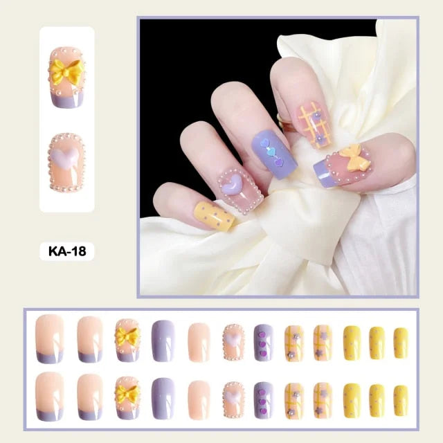 24pcs/box Kawaii Butterfly Lovely Wearable Press On Fake Nails