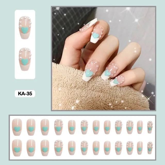 24pcs/box Kawaii Butterfly Lovely Wearable Press On Fake Nails