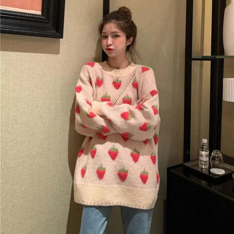 Warm Peach/Strawberry Knit Pullover Sweater