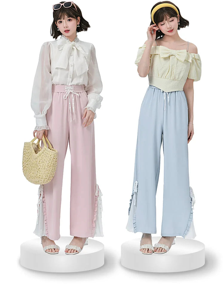 Blue Pink Cute Pastel Spring Lace Pants