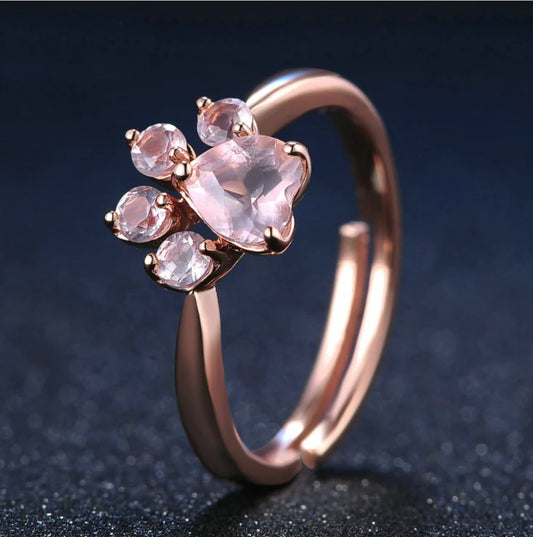 925 Sterling Silver Rose Gold Cat Paw Ring