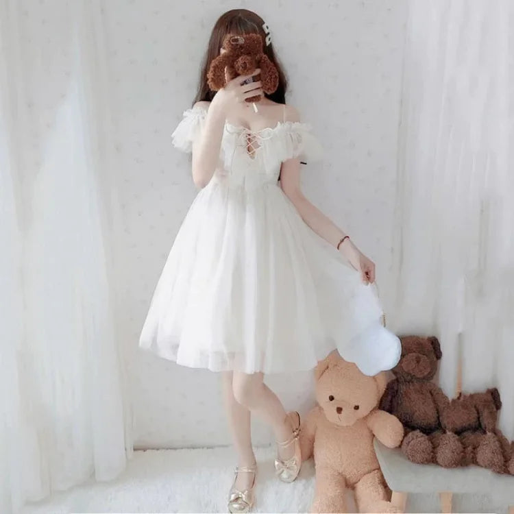 BlueWhite Fairy Soft Princess Off Shoulder Dress