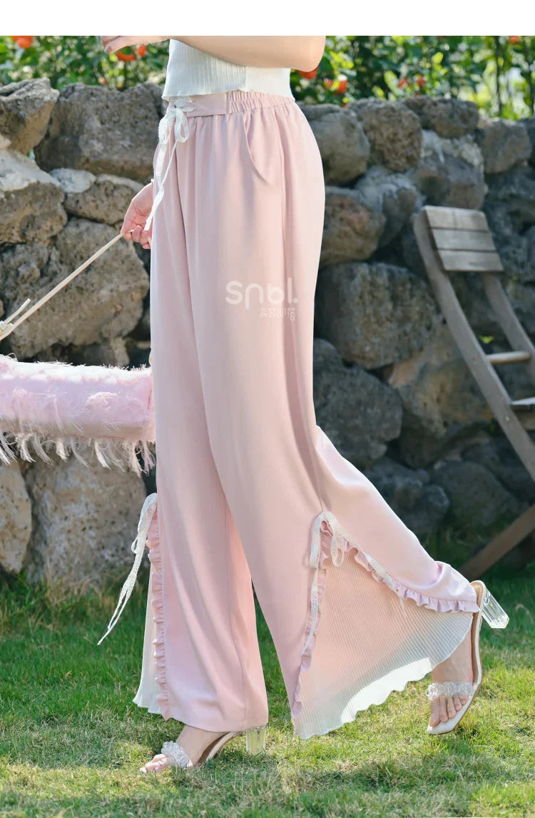 Blue Pink Cute Pastel Spring Lace Pants