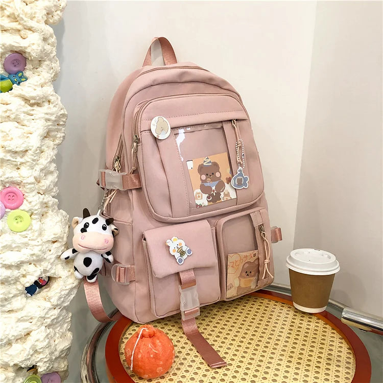 Muti-Pocket Nylon School Bag Backpack