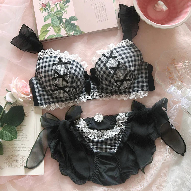 Soft Gothic Black Girly Underwear Set