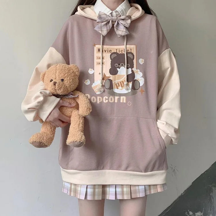 Japanese Kawaii Bear Hoodie Anime Cute Hoodies Soft Girls Pullover