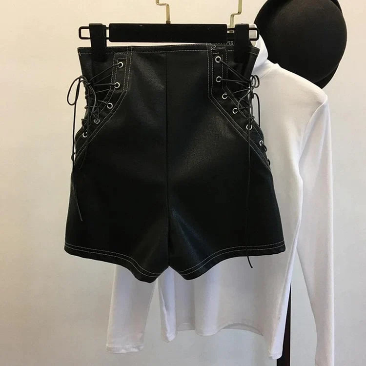 Gothic Straight Thin High Waist Zipper Black Shorts