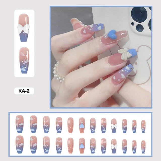 24pcs/box Kawaii Butterfly Lovely Wearable Press On Fake Nails