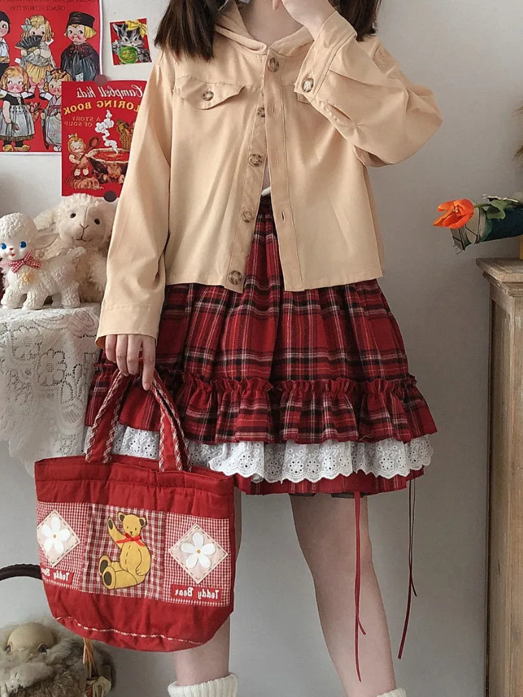 Sweet Triple Layered Flounce Plaid Skirt