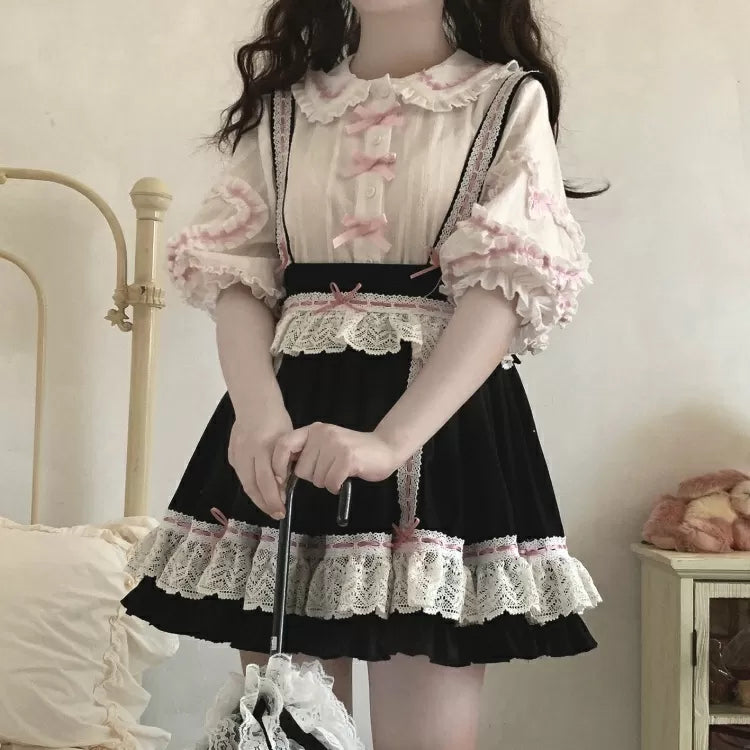 Bear Handle Peter Pan Collar Lantern Sleeves Sweet Lolita Shirt