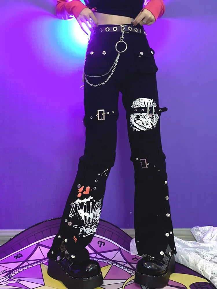 Y2K Metal Buckle Decorative Pants