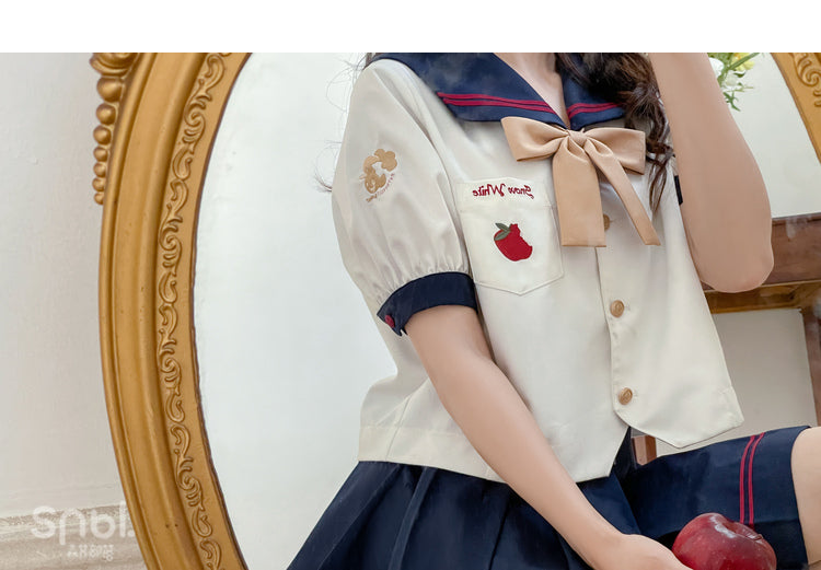 Clearance-Snow White Navy Collar White Top Size M for Bust 102CM