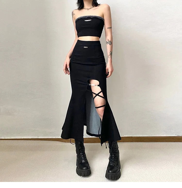 Y2K Slit High Waist Fishtail Skirt