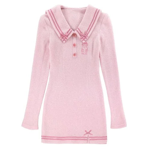 Kawaii Soft Girl Pink Warm Wool Knitted Dress