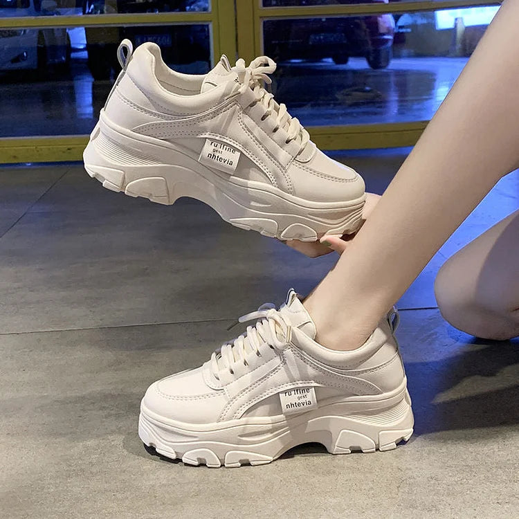 Faux-Leather Platform Sneakers