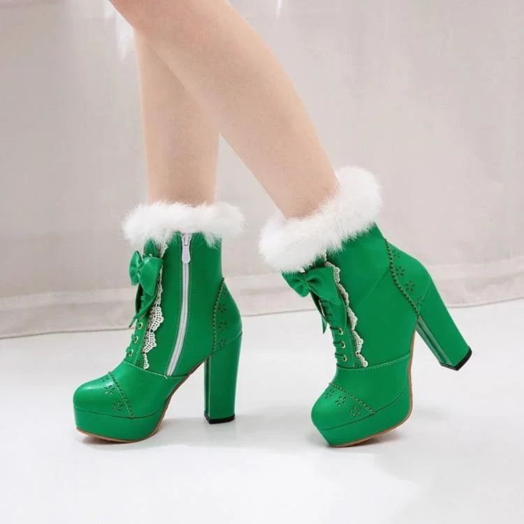 Rabbit Fur Lolita Kawaii Bow Boots