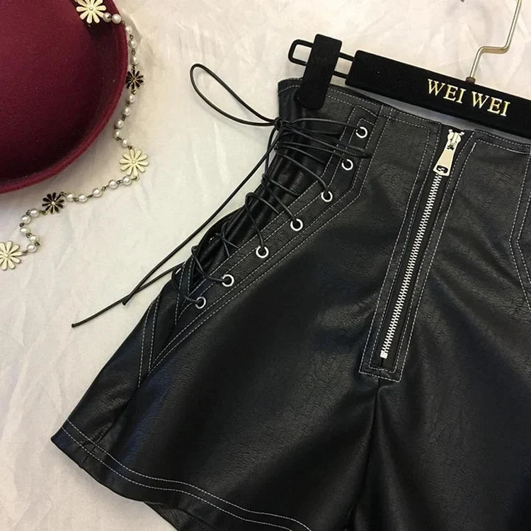 Gothic Straight Thin High Waist Zipper Black Shorts