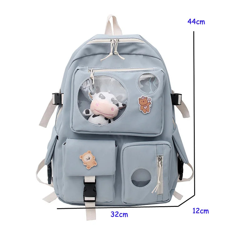 Muti-Pocket Nylon School Bag Backpack