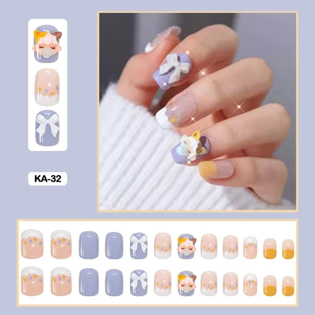 24pcs/box Kawaii Butterfly Lovely Wearable Press On Fake Nails