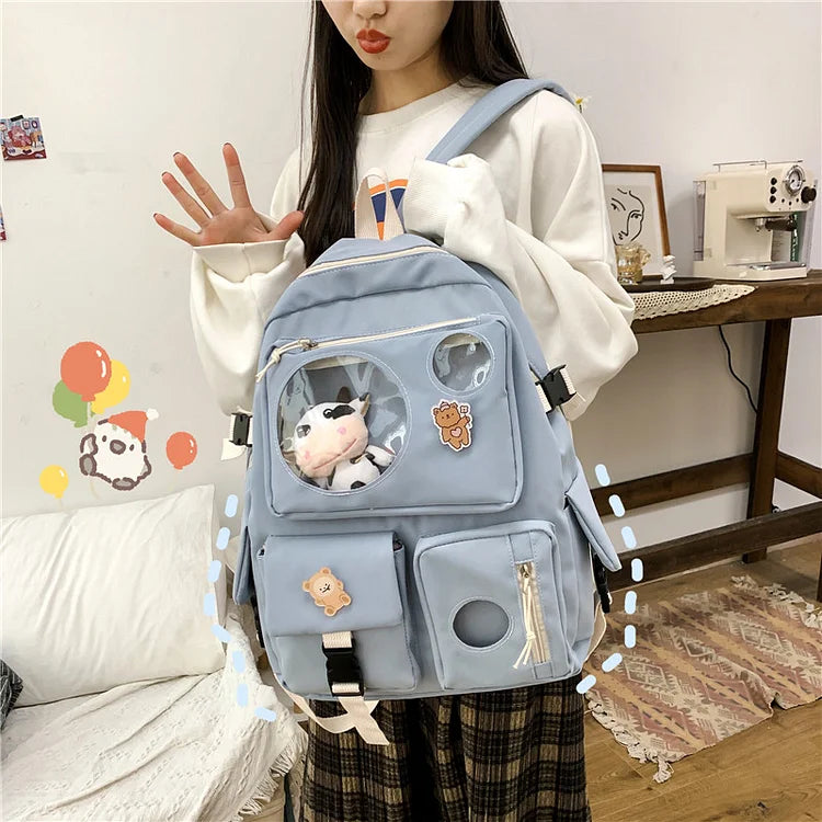 Muti-Pocket Nylon School Bag Backpack