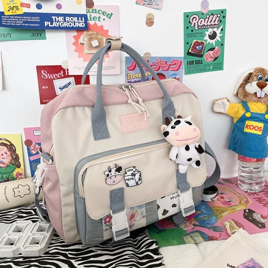 Cow Badge Kawaii Waterproof Backpack