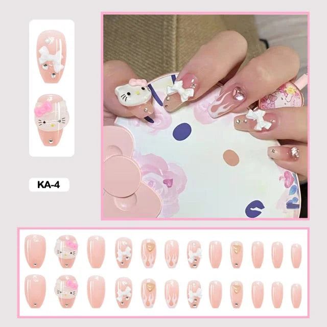 24pcs/box Kawaii Butterfly Lovely Wearable Press On Fake Nails