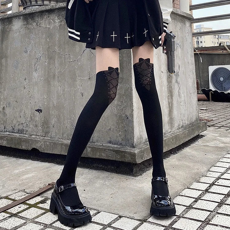 Japanese Kawaii Bow Fake Over Knee Thigh Tights