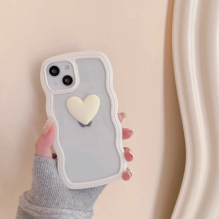 Korean Aesthetic Love Heart Wave Phone Case For iPhone 13 12 11 Pro XS Max X XR Simple Cute Clear Soft Silicone