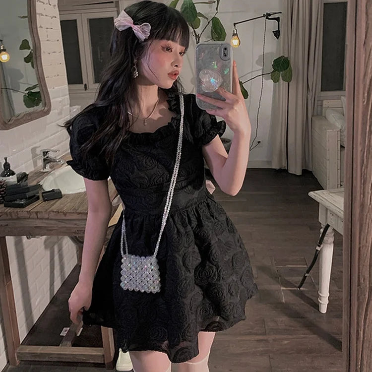 Bow Black Lolita Elegant Gothic Short Party Dress