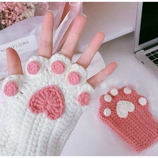 DIY Handmade Cat Paw Kniited Gloves