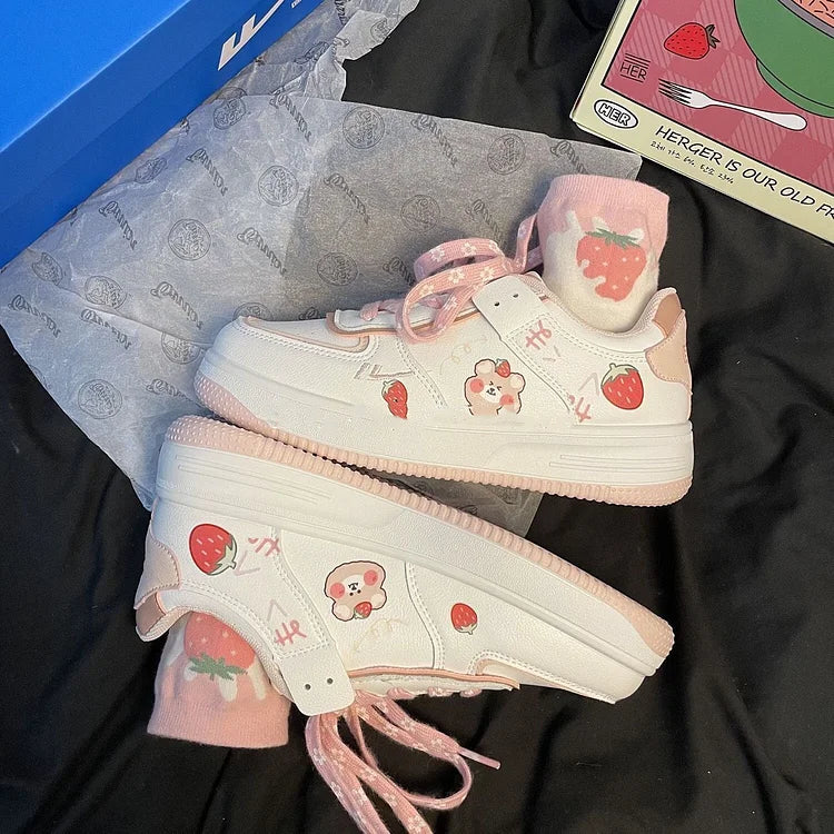 Ulzzang Strawberry White Sneakers