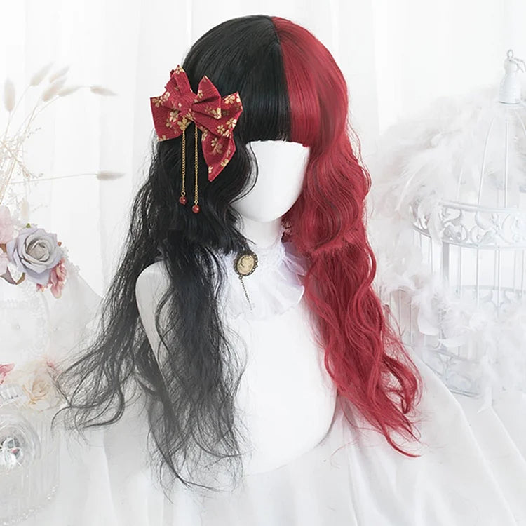 65CM Black Mixed Red Gothic Lolita Cosplay Wig